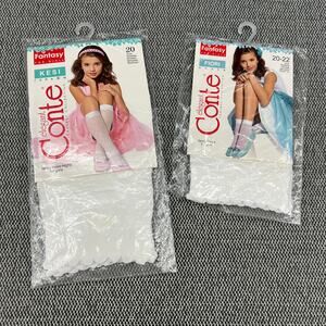 CONTE Kesi & Fiori Solid White Fancy Dress Socks With Design Girls 6-7Y/O 2 Pair
